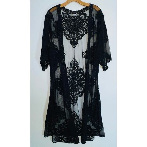Black Lace Kimono - Women's Size L-XL - Pretty for Cover-Up or For Layering - Picture 1 of 8